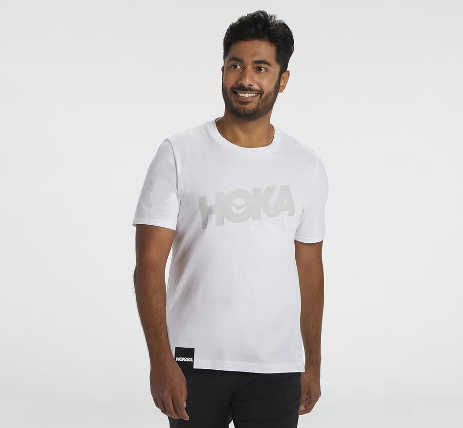 Hoka One One Mens Tee - Brand - White - IFLC10275